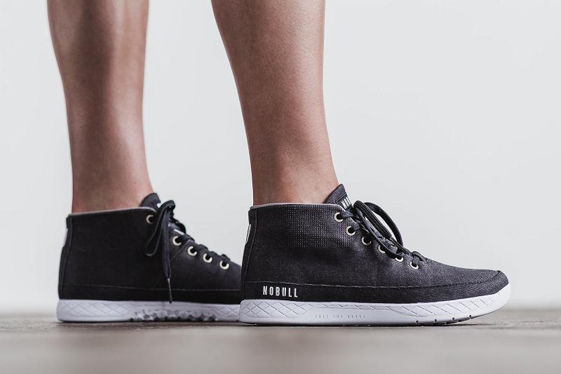 Black Nobull Denim Canvas Mid Women's Trainers | CA C1900T